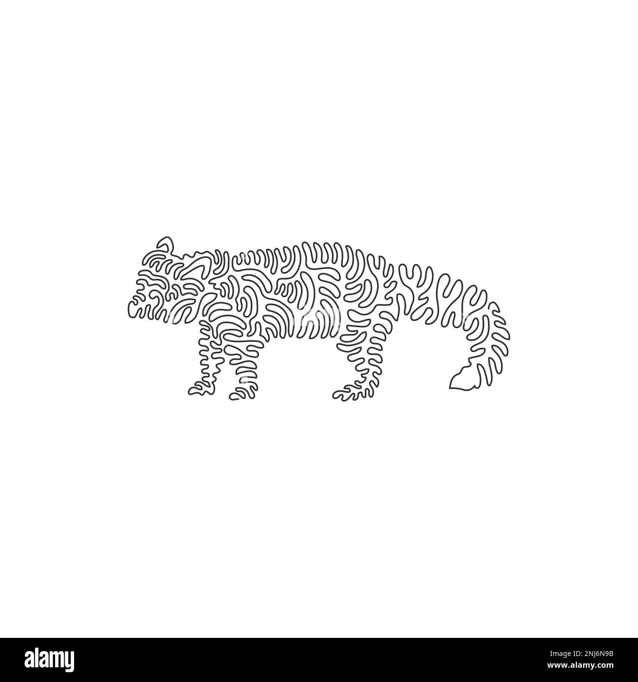 Durchgehende einzeilige Zeichnung einer süßen roten Panda-Kurve abstrakte Kunst. Einzeilige editierbare Vektordarstellung eines roten Pandas mit weichem, dickem Fell Stock Vektor