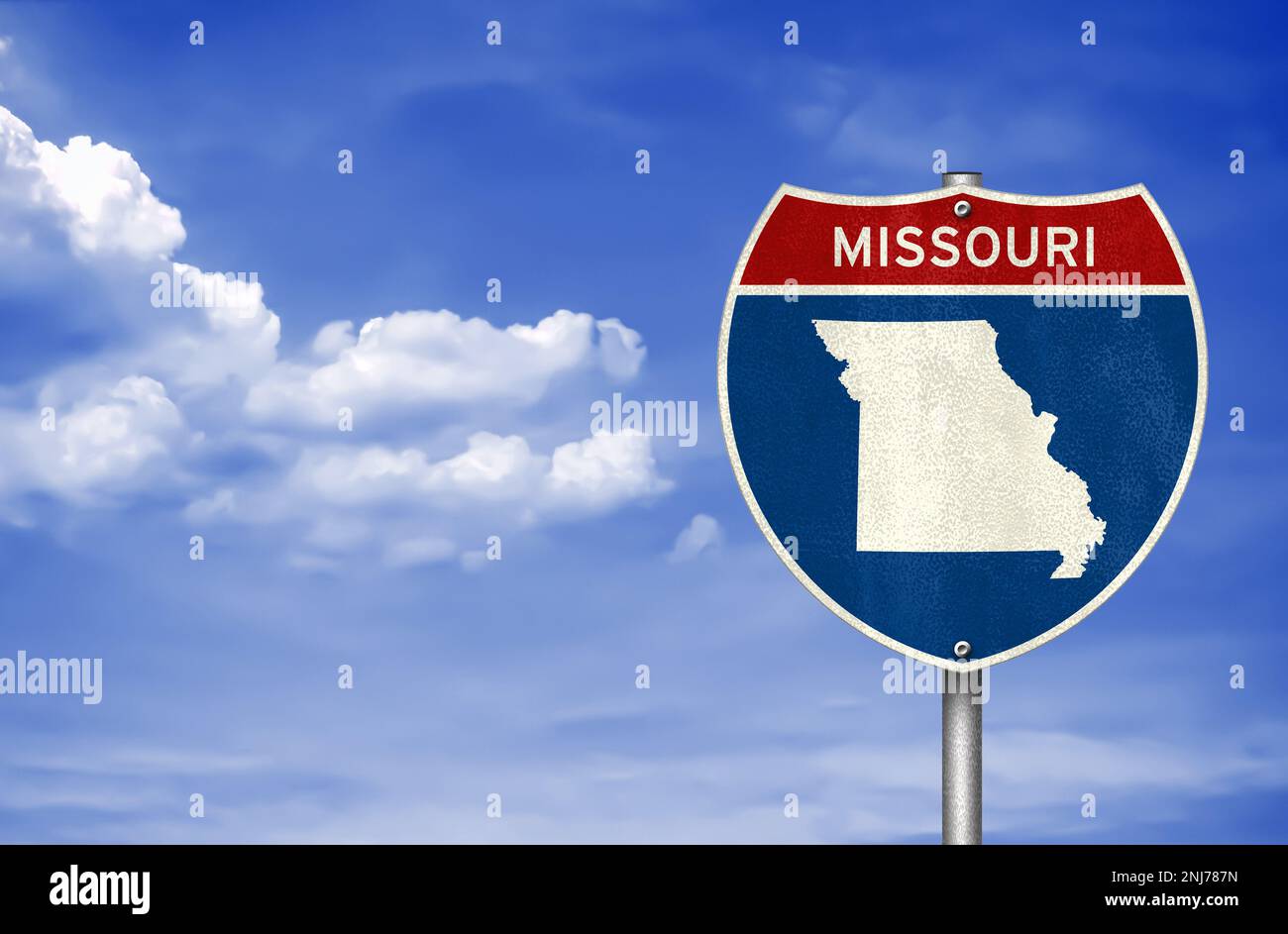 Karte des Bundesstaates Missouri - Straßenschild Stockfoto