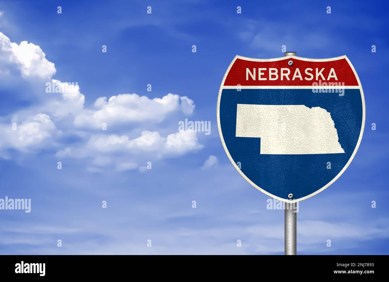 Karte des Bundesstaats Nebraska - Straßenschild Stockfoto