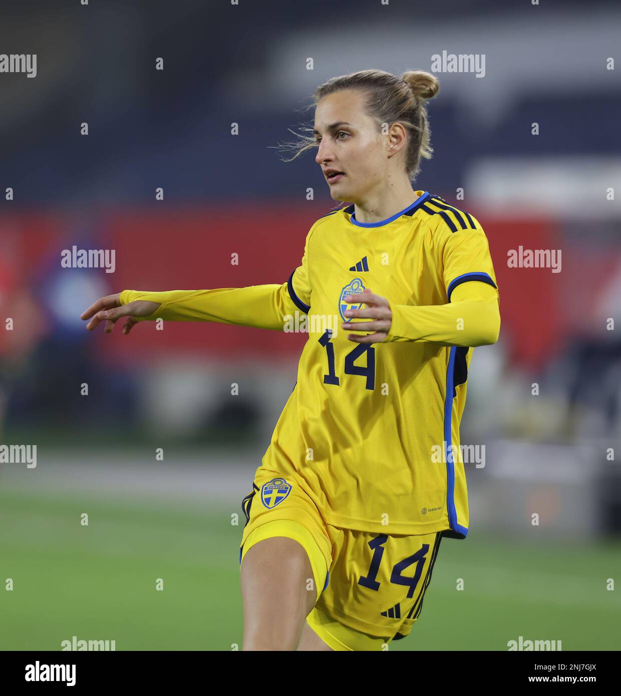 Duisburg, Deutschland. 21. Februar 2023. Nathalie Björn (SWE), Frauen-Fußballspiel, Deutschland gegen Schweden, Duisburg, 21.02.2023. Kredit: Juergen Schwarz/Alamy Live News Stockfoto