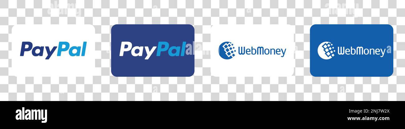PayPal-, Apple PayPaypaly- und WebMoney-Logo. WebMoney und PayPal Stock Vektor