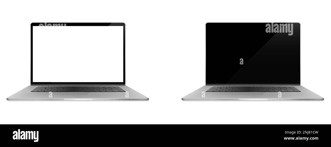 Laptop ein rechteckiger Bildschirm zum Einfügen von Bildern, isoliert auf weißem Hintergrund, dunkles Aluminiumgehäuse. Alles im Fokus Stock Vektor