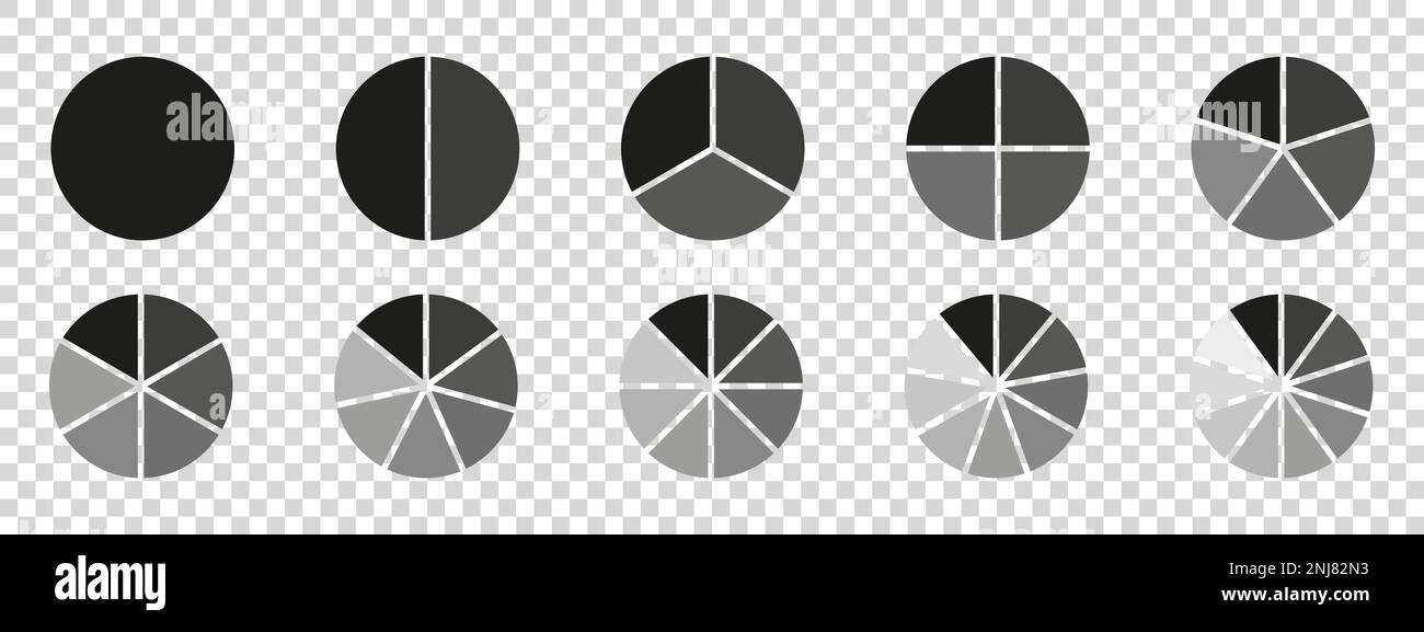 Kreise geteiltes Diagramm 3, 10, 7, Diagrammsymbol Kreisform Schnittdiagramm. Segmentkreis rund Vektor 6, 9 Infografik. Stock Vektor