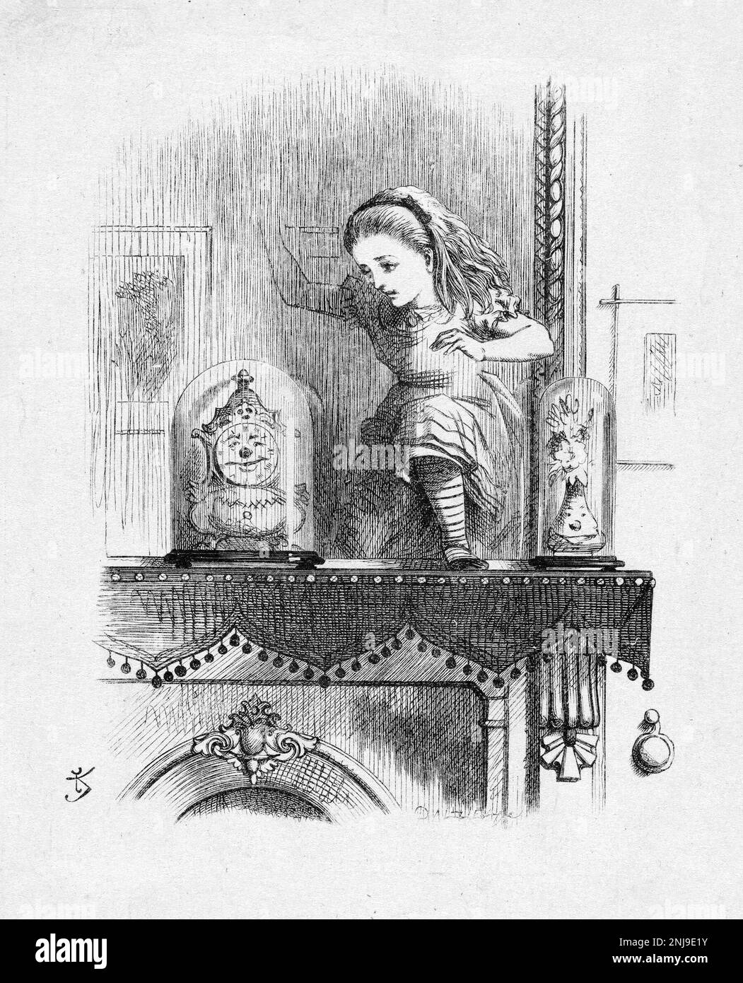 Through the Looking Glass eine Illustration von Sir John Tenniel für Lewis Carrolls „Through the Looking-Glass, and What Alice Found There“, Holzgravierung 1872 Stockfoto