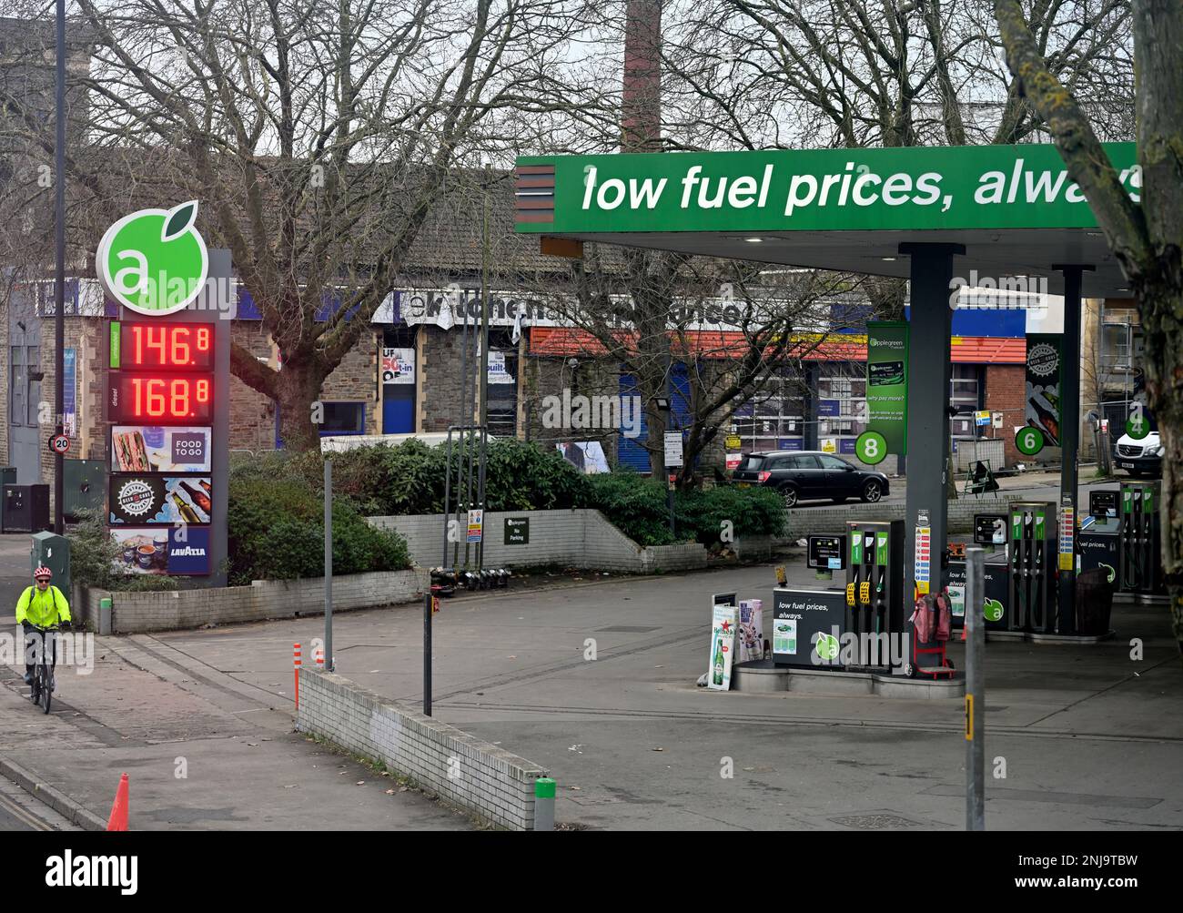 Applegreen Tankstelle, Gloucester Road, Bristol, Preise Benzin und Diesel Februar 2023 Stockfoto