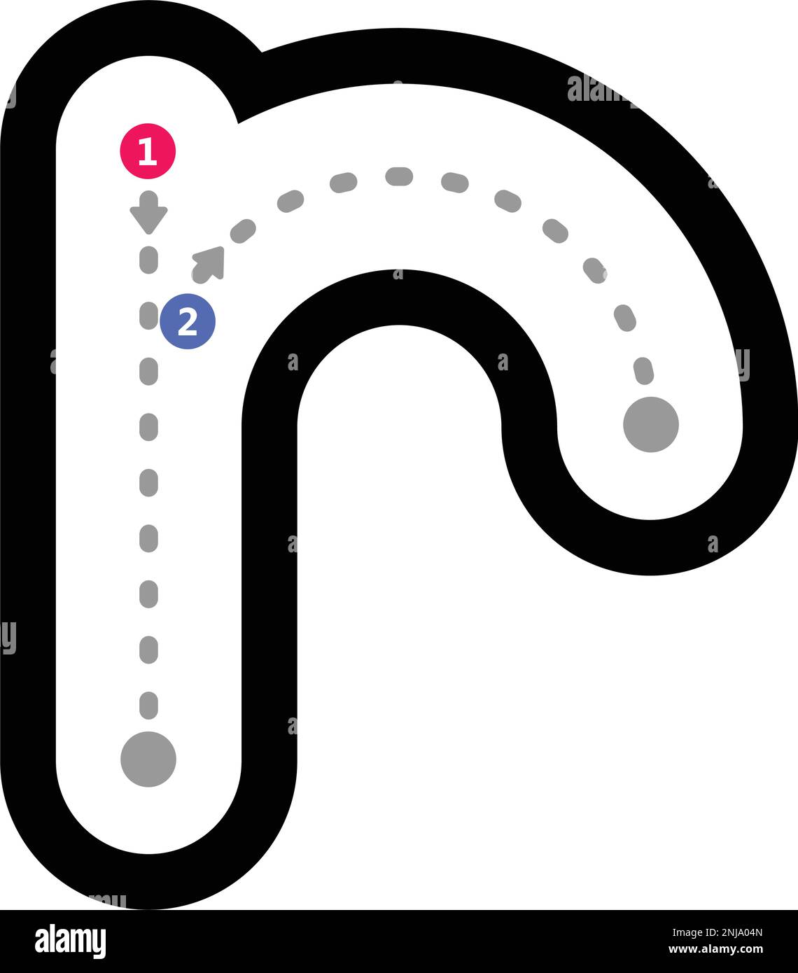 Nachvollziehbarer Buchstabe r Vorschreibenelement mit gepunkteter Linie in Kleinbuchstaben für Kinder im Kindergarten und Vorschulkinder-Arbeitsblatt für Handschriftenübungen Stock Vektor