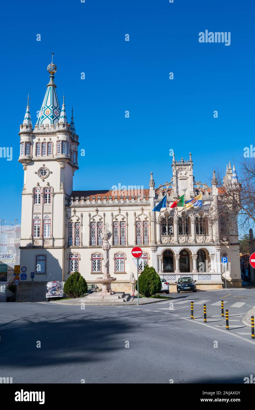 Rathaus von Sintra (Camara Municipal de Sintra), bemerkenswertes Gebäude im Manueline-Stil, Portugal Stockfoto