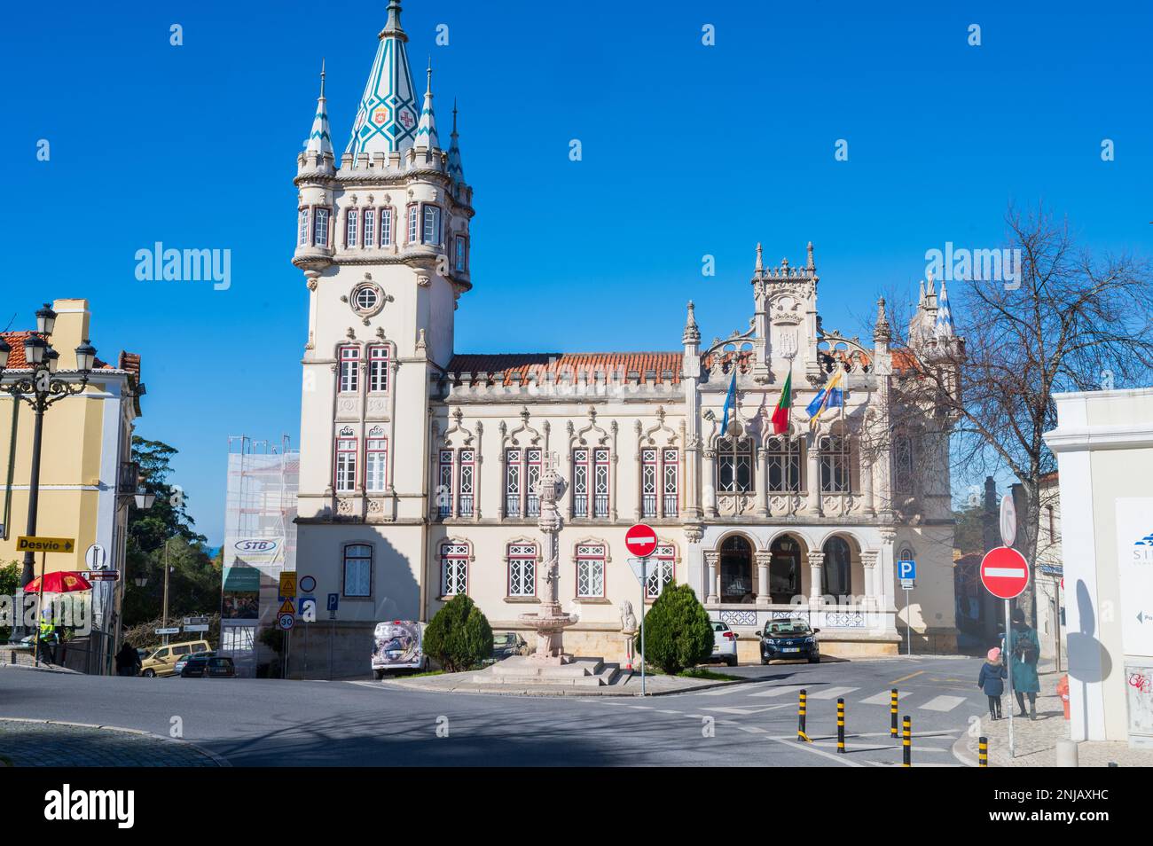 Rathaus von Sintra (Camara Municipal de Sintra), bemerkenswertes Gebäude im Manueline-Stil, Portugal Stockfoto