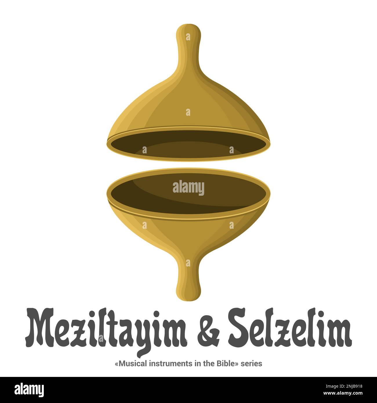 Musikinstrumente in der Bibelreihe. MEZILTAYIM und SELZELIM - Becken aus Eisen oder Kupfer. Stock Vektor