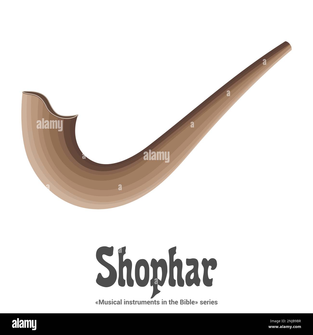 Musikinstrumente in der Bibelreihe. SHOFAR ist ein jüdisches rituelles Messinginstrument aus einem Tierhorn. Stock Vektor