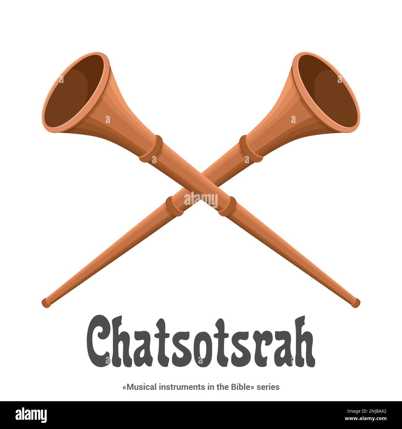 Musikinstrumente in der Bibelreihe. CHATSOTSRAH war dem Schofar ähnlich, aber aus Metall, oft Silber Stock Vektor