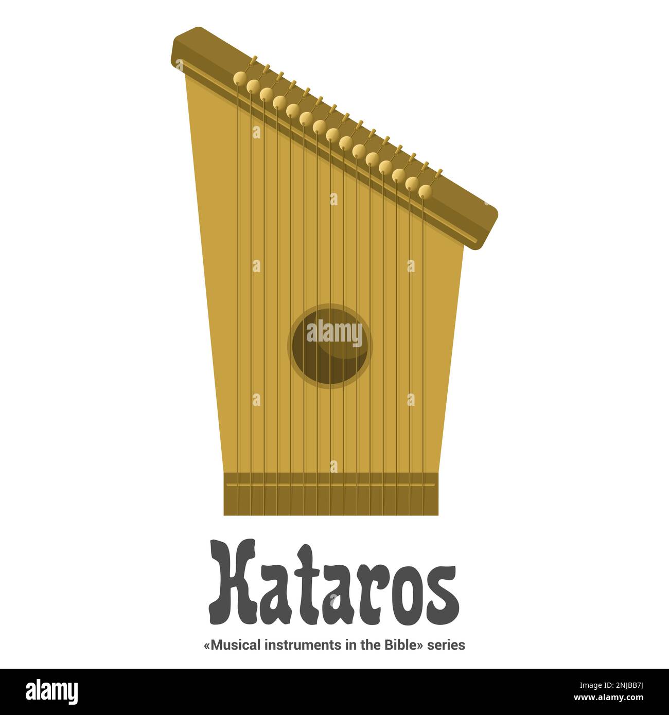 Musikinstrumente in der Bibelreihe. KATAROS ist griechischer Herkunft, d. h. ein Saiteninstrument, die Kyphara oder Lyre. Stock Vektor