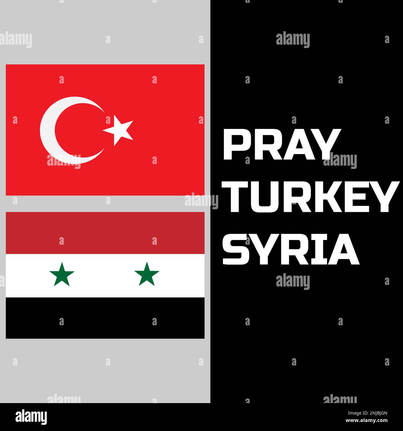 Bete für das Posterdesign „Türkei und Syrien“. Das Erdbeben traf zwei Länder. Stock Vektor