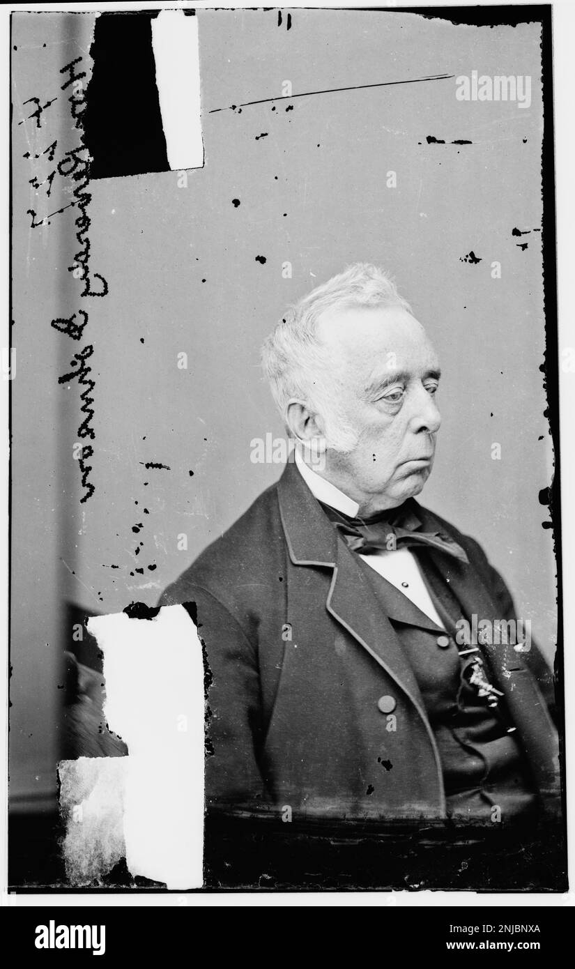 Foto von Reverdy Johnson, einem prominenten amerikanischen Anwalt und Politiker, aus der Brady-Handy Collection in der Library of Congress. Stockfoto