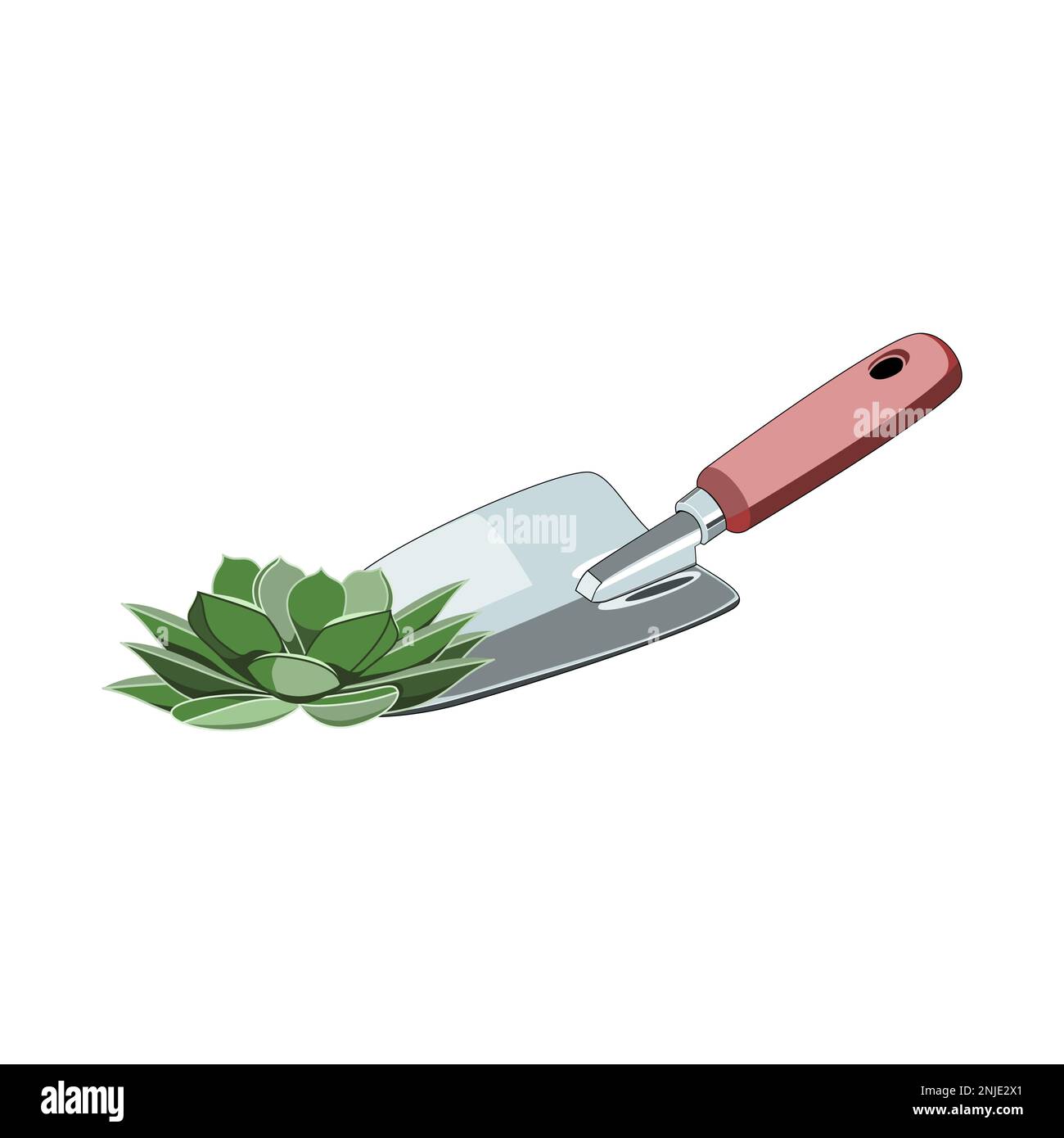 Gartenschaufel mit Sukkulent in Flat Technique Vektordarstellung Stock Vektor