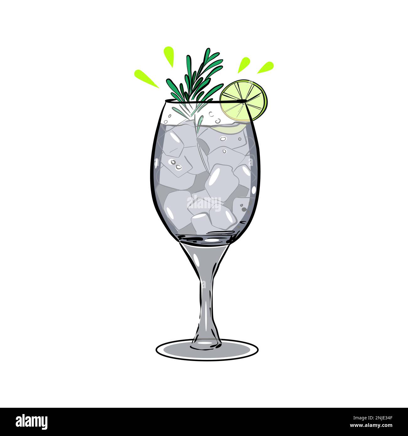 Gin Tonic Cocktail mit Rosmarin und Limette Vektor Illustration Stock Vektor
