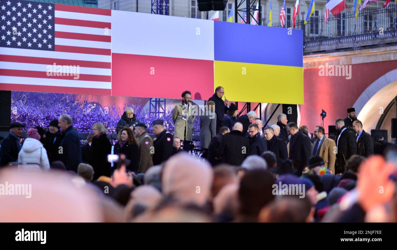 Warschau, Polen. 21. Februar 2023 Eine Audienz der polnischen politischen Klasse während der Rede von Präsident Joe Biden im Königlichen Schloss Warschau Stockfoto