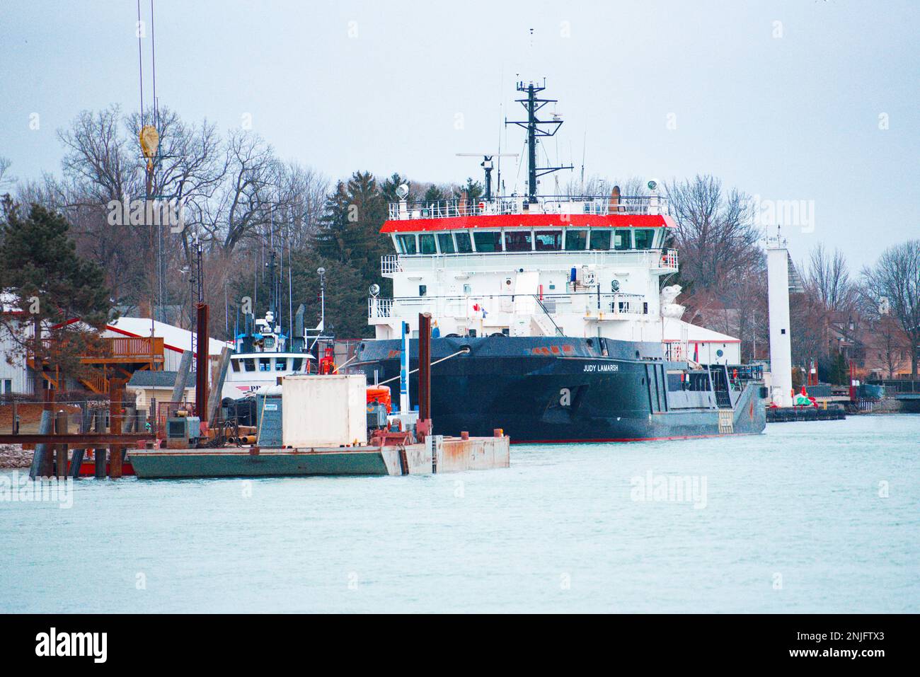 Bild eines in Amherstburg angedockten Tug Boats Stockfoto