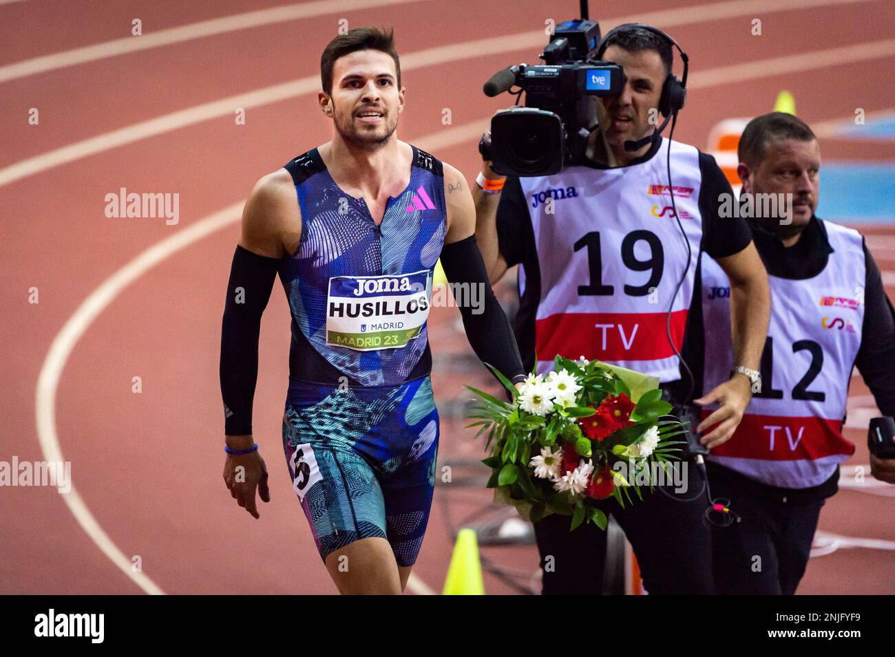 Madrid, Madrid, Spanien. 22. Februar 2023. Oscar Husillos gewinnt das menÃs-Rennen 400m bei der .World Athletics Indoor Tour Gold, die am Mittwoch, den 22. Februar 2023 in Madrid, Spanien, im Gallur Stadion gefeiert wird (Kreditbild: © Alberto Gardin/ZUMA Press Wire), NUR REDAKTIONELLE VERWENDUNG! Nicht für den kommerziellen GEBRAUCH! Stockfoto