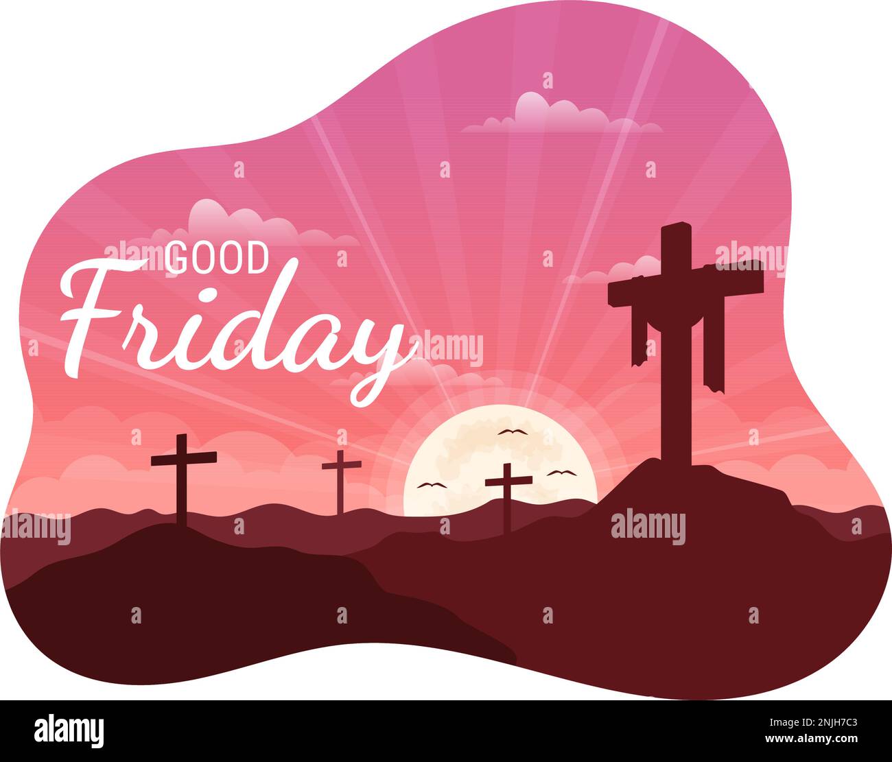 Happy Karfreitag Illustration with Christian Holiday of Jesus Christus Crucifixion in Flat Cartoon Hand Drawn for Web Banner or Landing Page Templates Stock Vektor
