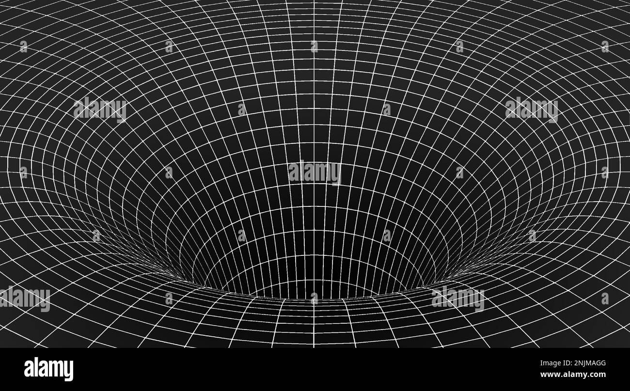 Weißer Drahtmodell-Wurmlochtunnel auf schwarzem Hintergrund in Vektor. abstraktes 3D-Portal mit geometrischer Linie. Geometrische Netzdarstellung für die Technologiepräsentation. Umreißen des Netzwerkmusters. Stock Vektor