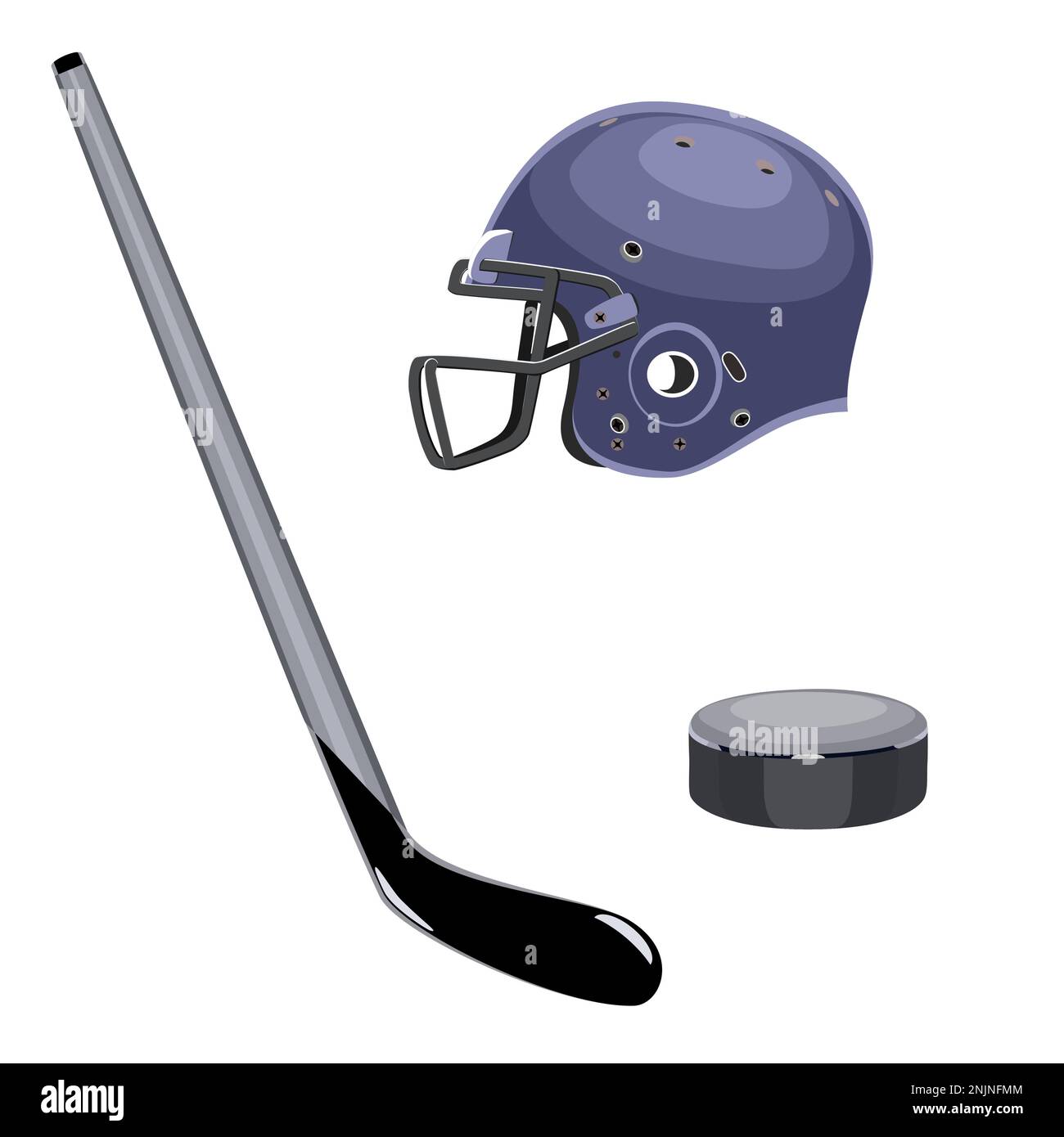 Hockeyausrüstung Stab, Puck und Helm in Vektordarstellung der Flachtechnik Stock Vektor