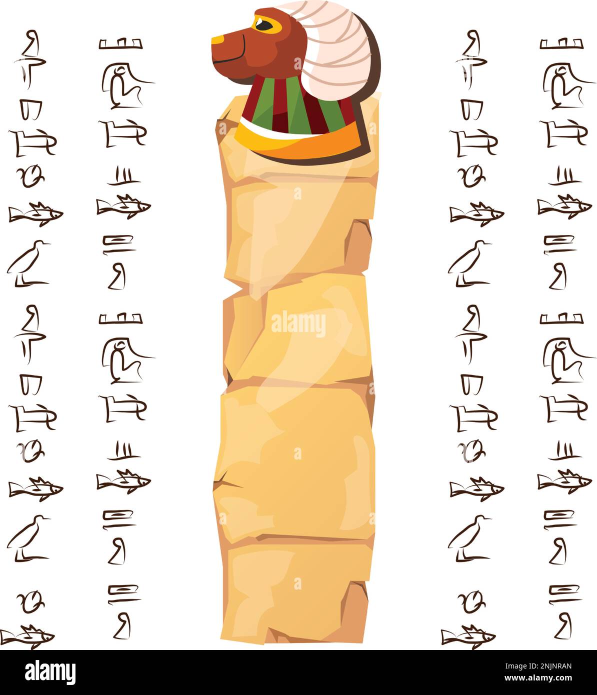 Altes ägyptisches Papyrus oder Steinpfeiler mit Zylinderkopf-Cartoon-Vektordarstellung. Altes Papier mit Hieroglyphen zur Speicherung von Informationen, ägyptische Kultur religiöse Symbole, isoliert auf Weiß Stock Vektor