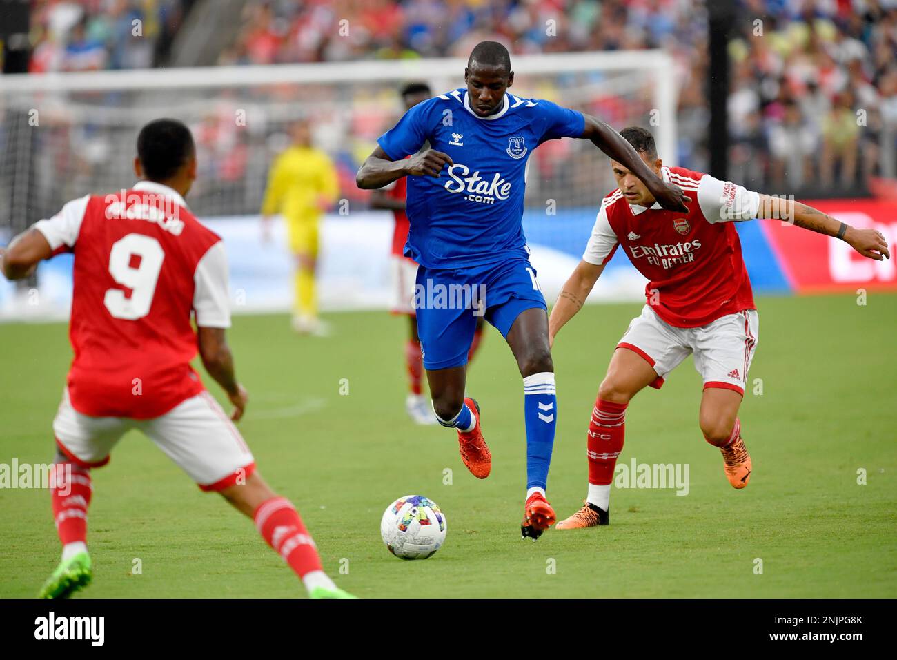 BALTIMORE, MD - JULY 16: Everton midfielder Abdoulaye Doucoure (16) dribbles during The Charm City Match between Arsenal and Everton at M&T Bank Stadium on July 16, 2022 in Baltimore, MD. (Photo by Randy Litzinger/Icon Sportswire) (Icon Sportswire via AP Images) Stockfoto