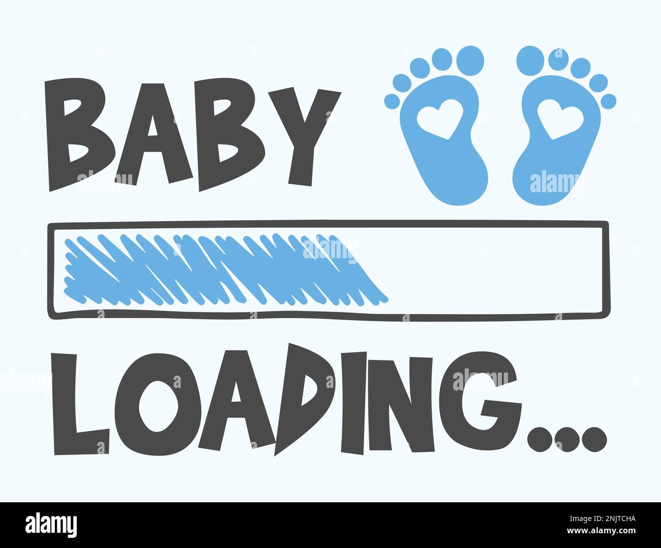 Baby Boy Lädt. Beschriftung mit Download-Leiste und Baby Footprint. Vektordarstellung für T-Shirt-Design, Poster, Karte, Babyparty-Dekoration. Stock Vektor