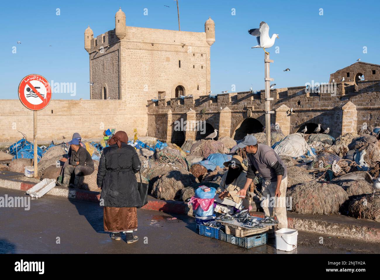 Afrika, Marokko, Essaouira, Zitadelle am Fischerhafen, Fischmarkt Stockfoto