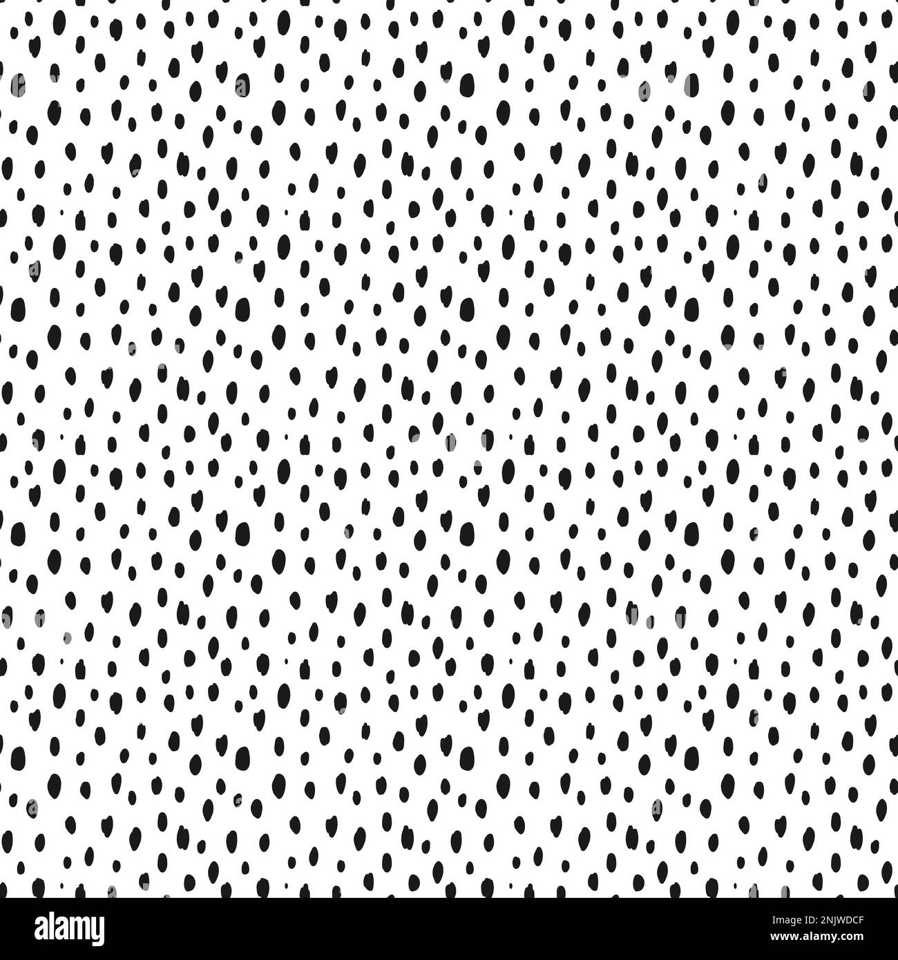 Nahtlos gesprenkeltes Muster mit von der Hand gezeichneten schwarzen Punkten auf weißem Hintergrund. Polka Dot, schwarz auf weiß. Vektordarstellung. Stock Vektor
