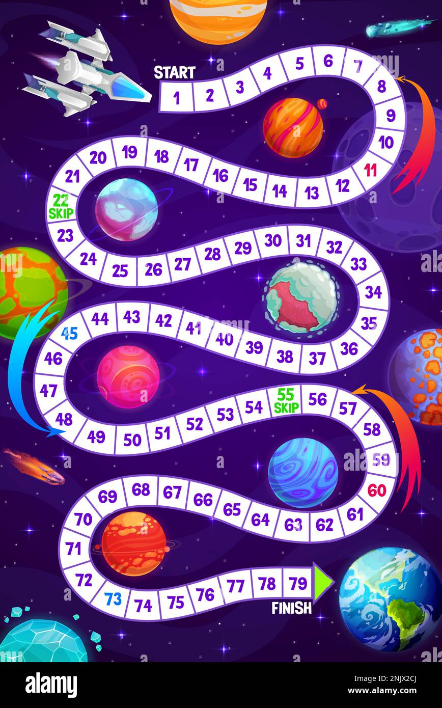 Kinder Weltraumspiel mit Raumschiff, Kometen und Erde