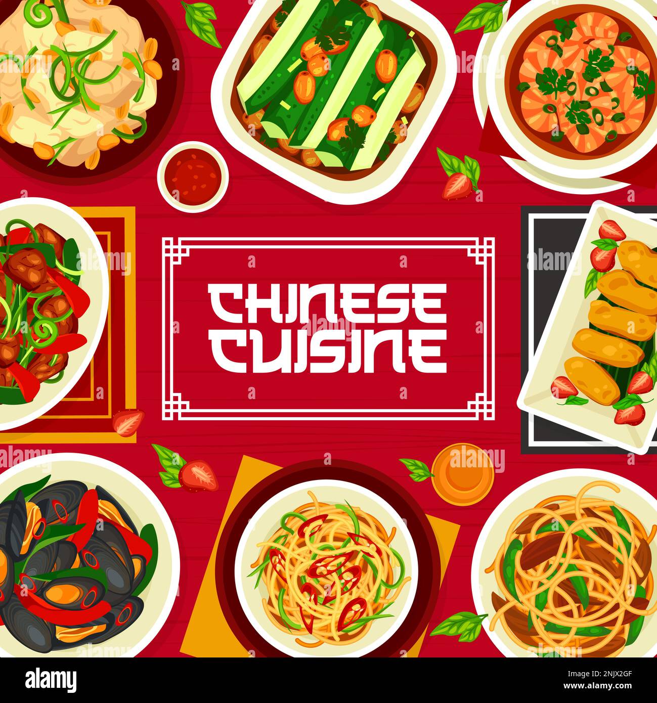 Speisekarte mit chinesischer Küche, asiatische Gerichte und Mahlzeiten