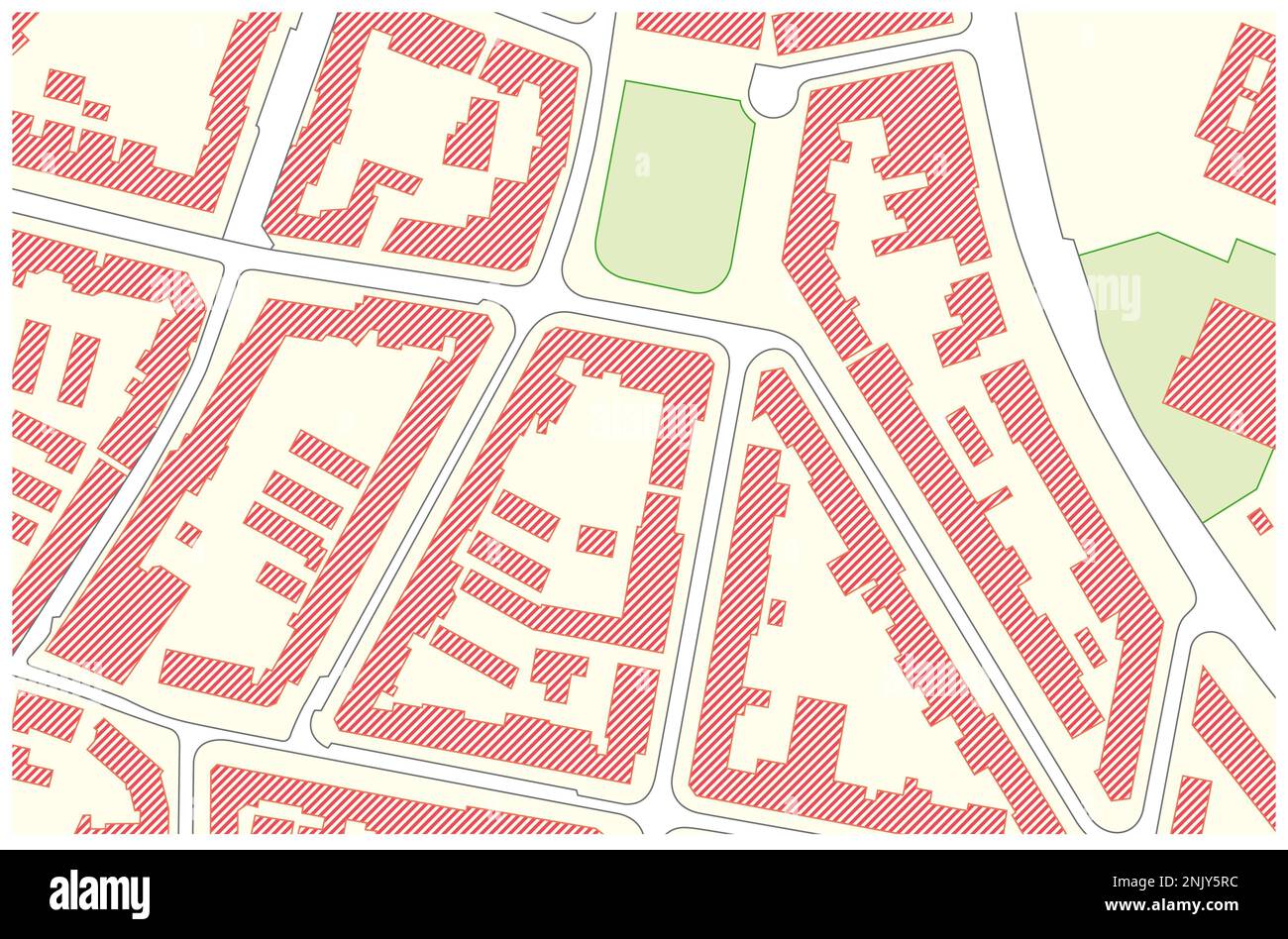 Imaginäre Vektor-Katasterkarte mit Gebäuden und Straßen Stockfoto
