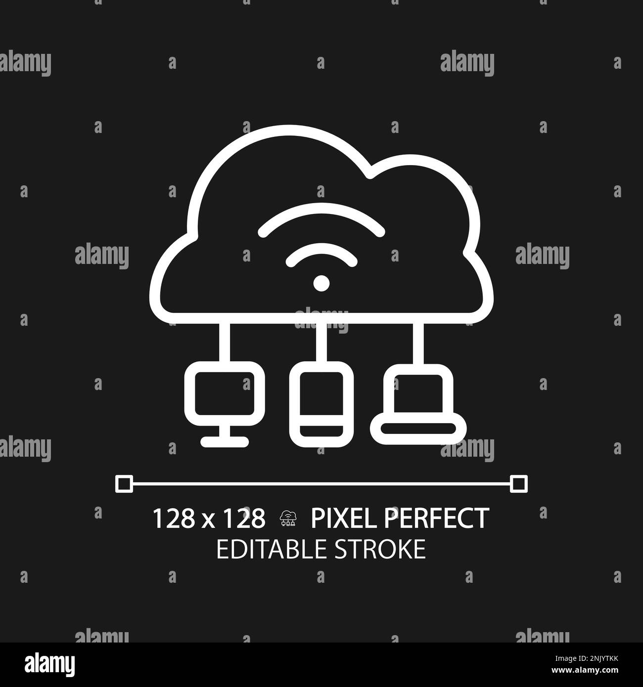 Cloud-basiertes IoT Pixel Perfect White Linear Symbol für dunkles Thema Stock Vektor