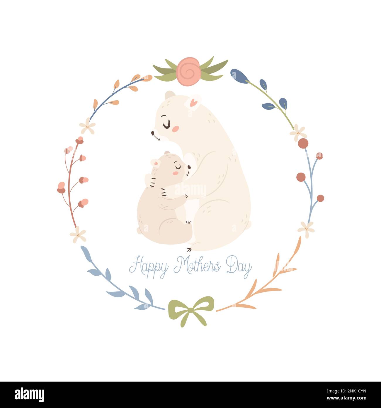 Weiße Bärenmutter mit Baby. Grußkartenkonzept zum Muttertag. Stock Vektor