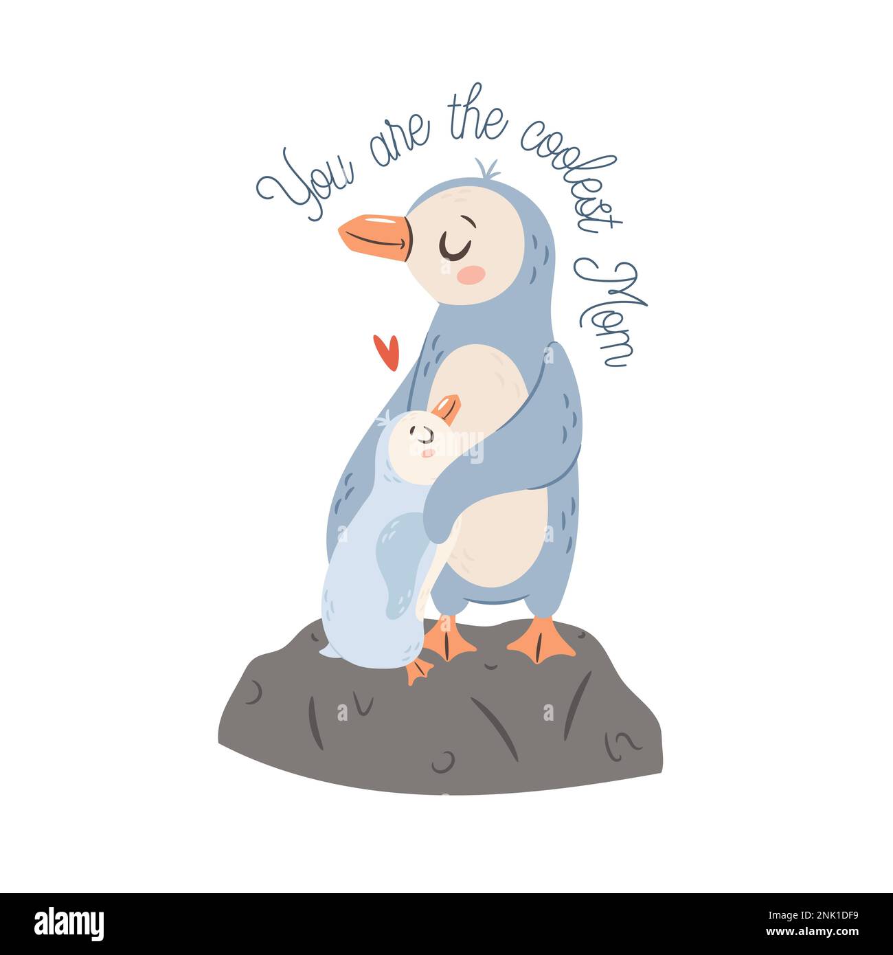 Mama Penguin mit Baby. Grußkartenkonzept zum Muttertag. Stock Vektor