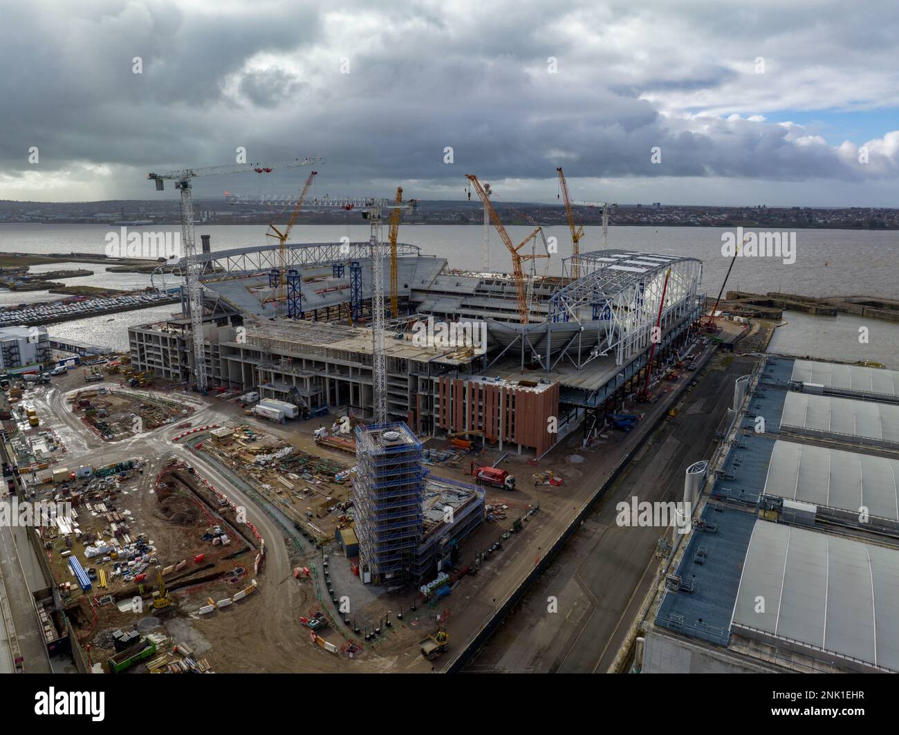 Das New Everton Football Club Stadium während der Konstruktion aus der Luft Stockfoto