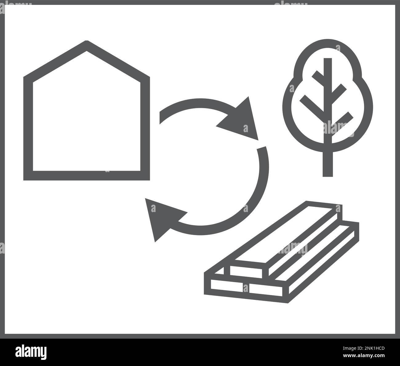 Piktogramm für Bauarbeiten mit Holz, Holzkonstruktion CO2-Bindung Stock Vektor