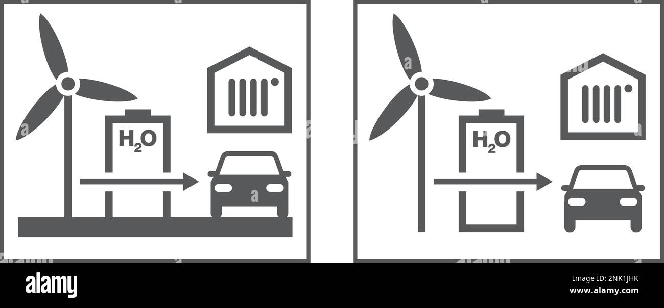 Power-to-Gas ist ein Energiemanagementkonzept, bei dem Wasserelektrolyse und Elektrizität zur Erzeugung von Brenngas verwendet werden. Stock Vektor