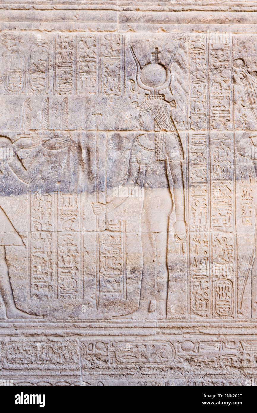 Reliefs am Philae Tempel, Assuan, Ägypten Stockfoto