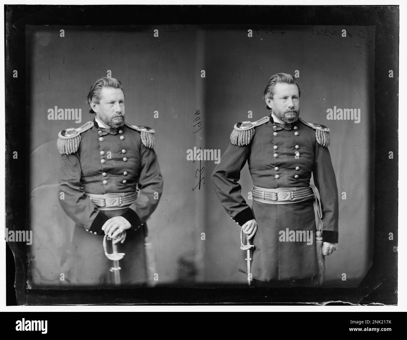 Porträt von General Albert J. Meyer, einem Offizier der US-Armee, der für seine Beiträge zur militärischen Strategie während des Bürgerkriegs und spätere Führungspositionen bekannt ist. Stockfoto