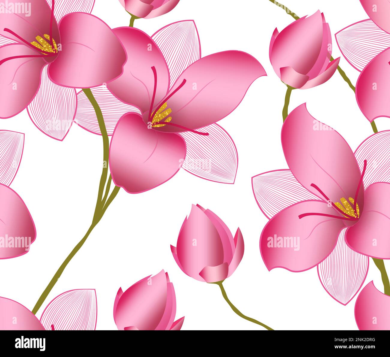 Vektorhintergrund der Rosa Lilie. Rosa Lilienblütenelement in kreativen Tapetenbildern. Vektordarstellung Lilienblütenkunst. Stock Vektor