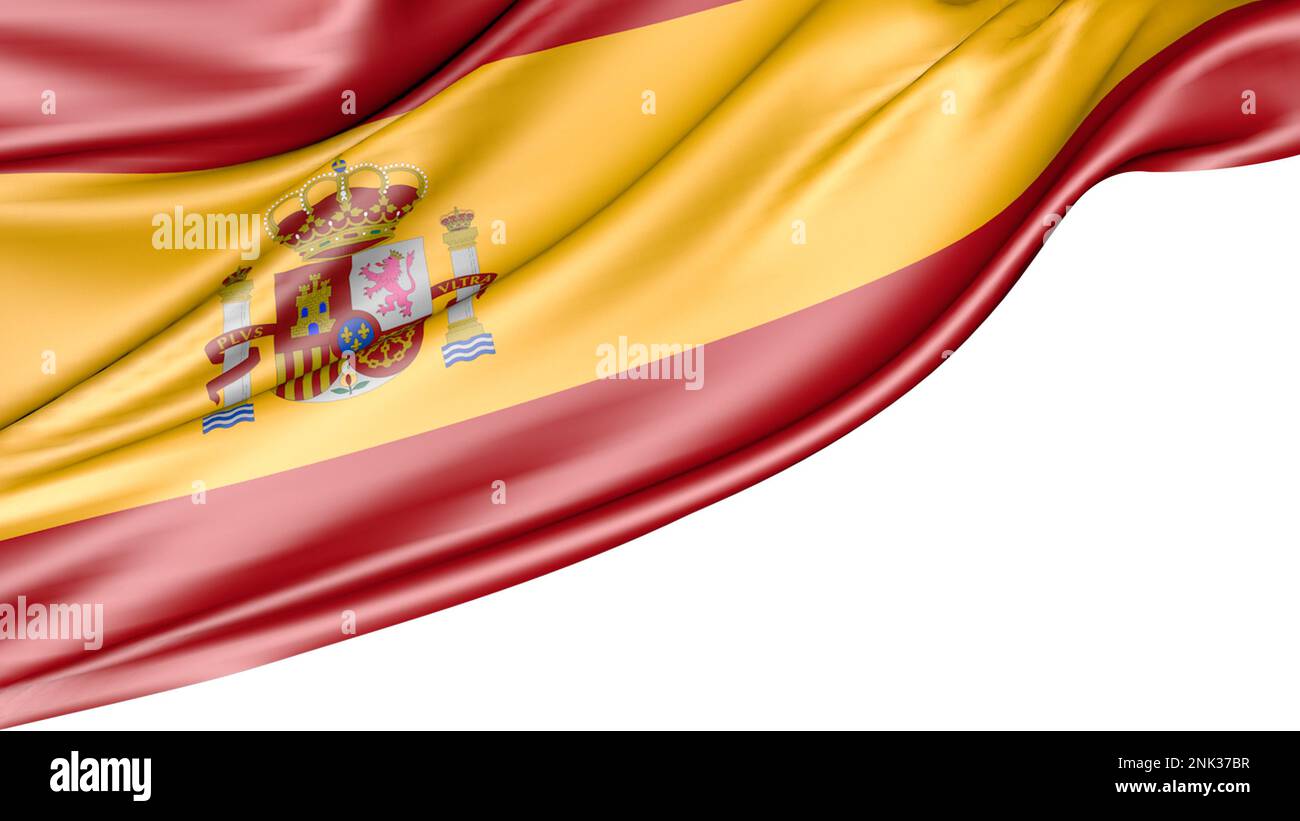 Spanische Flagge isoliert auf weißem Hintergrund, Abbildung 3D Stockfoto