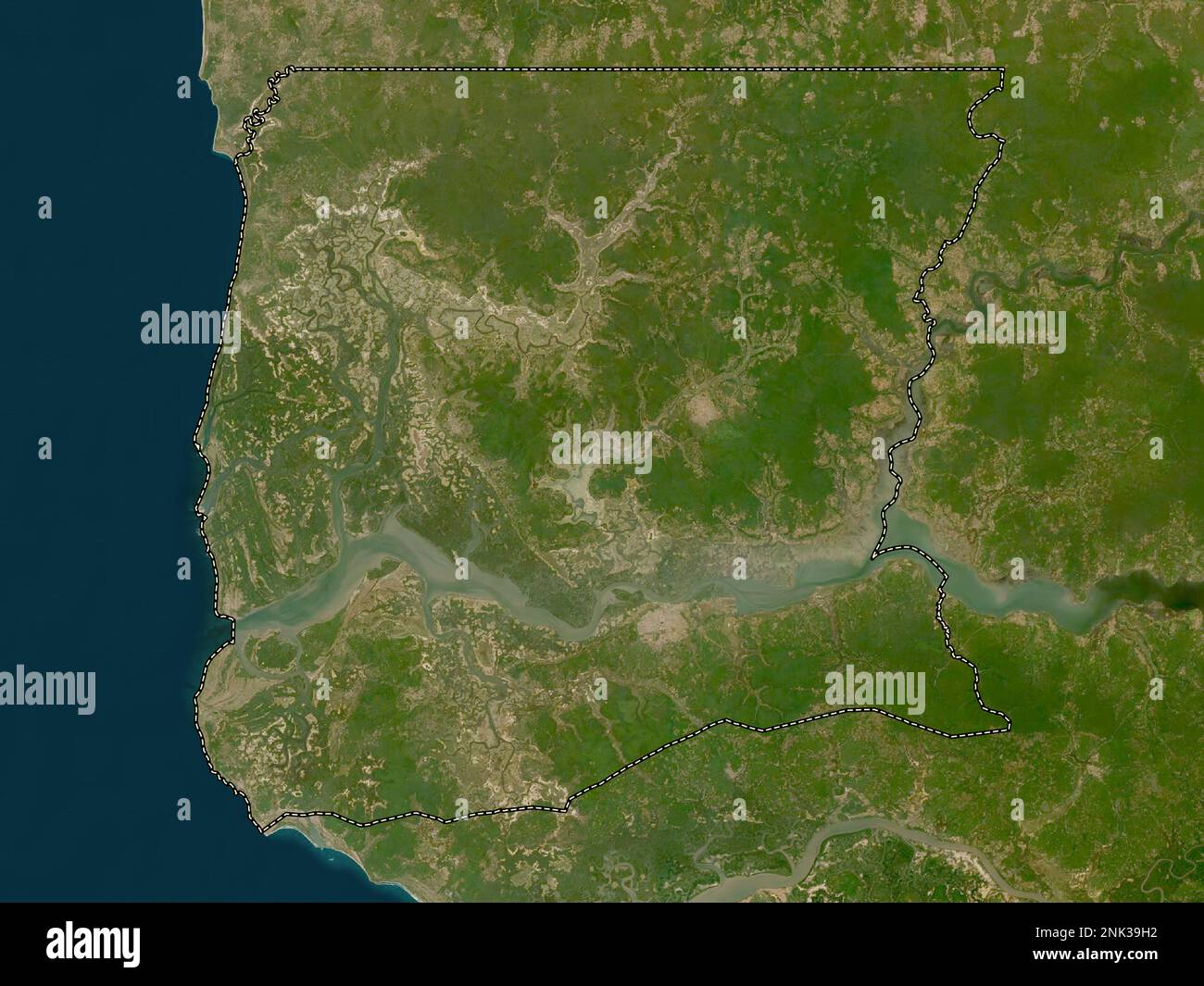 Ziguinchor, Region Senegal. Satellitenkarte mit niedriger Auflösung Stockfoto