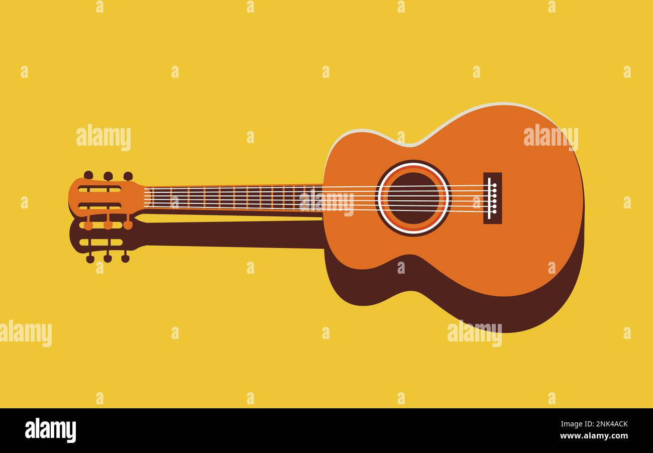 Vektordarstellung einer Gitarre auf gelbem Hintergrund. Minimalistische Darstellung in trendigen Farben. Musikalisches Konzept Stock Vektor
