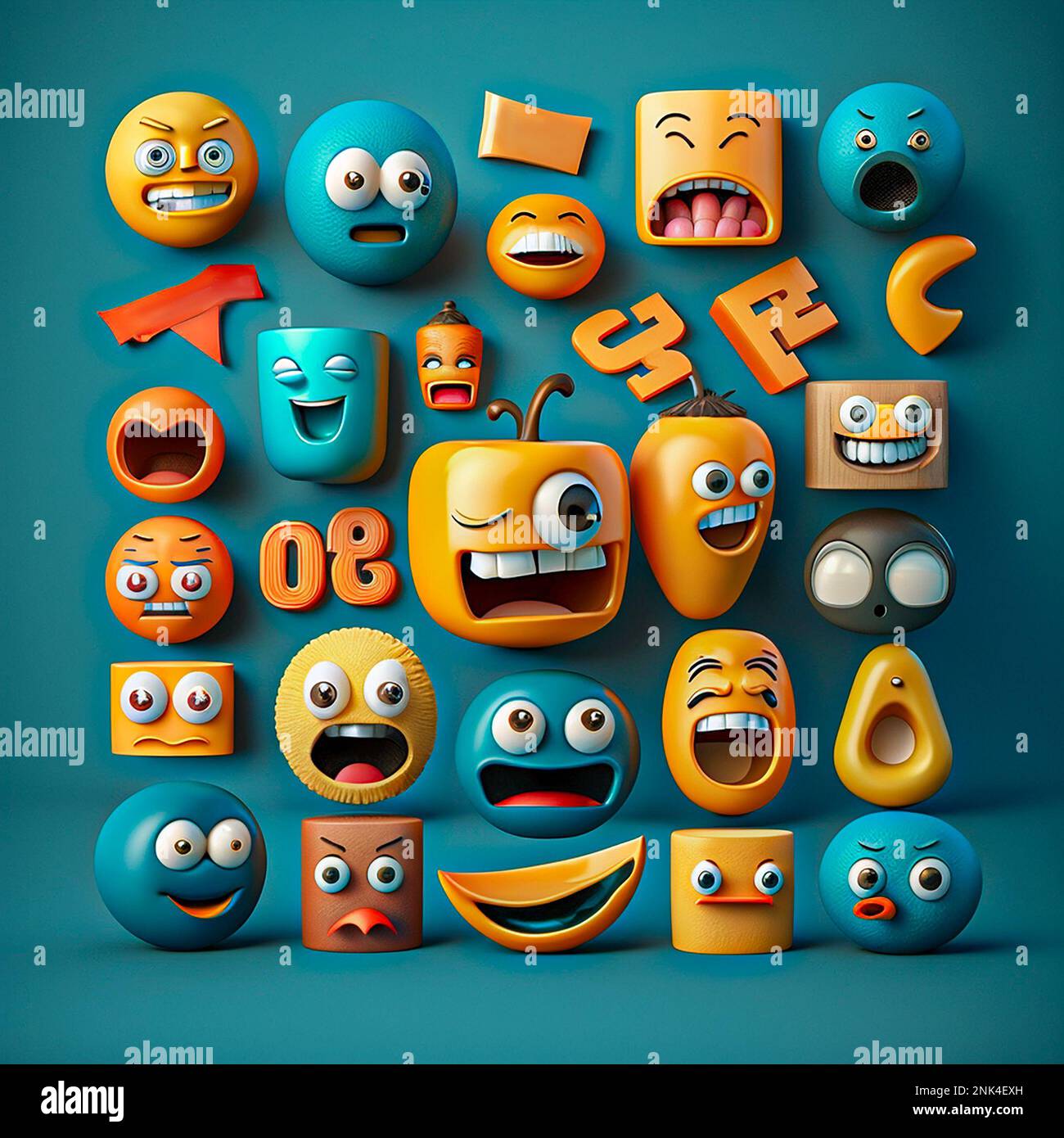 Eine große Gruppe von Emojis verschiedener Formen. Drücken Sie andere  Emotionen aus. Generative KI. Speicherplatz kopieren Stockfotografie - Alamy