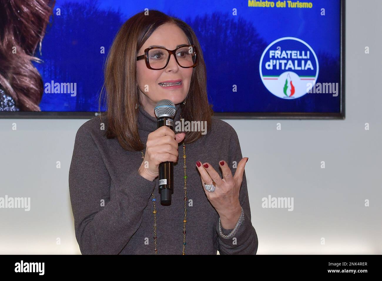 Die Tourismusministerin Daniela Garnero Santanchè in Rieti während eines Treffens in Monte Terminillo Stockfoto