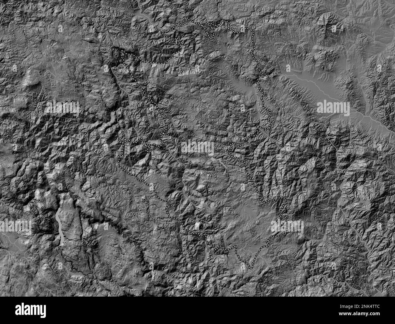 Zlatiborski, Bezirk Serbien. Bilevel-Höhenkarte mit Seen und Flüssen Stockfoto