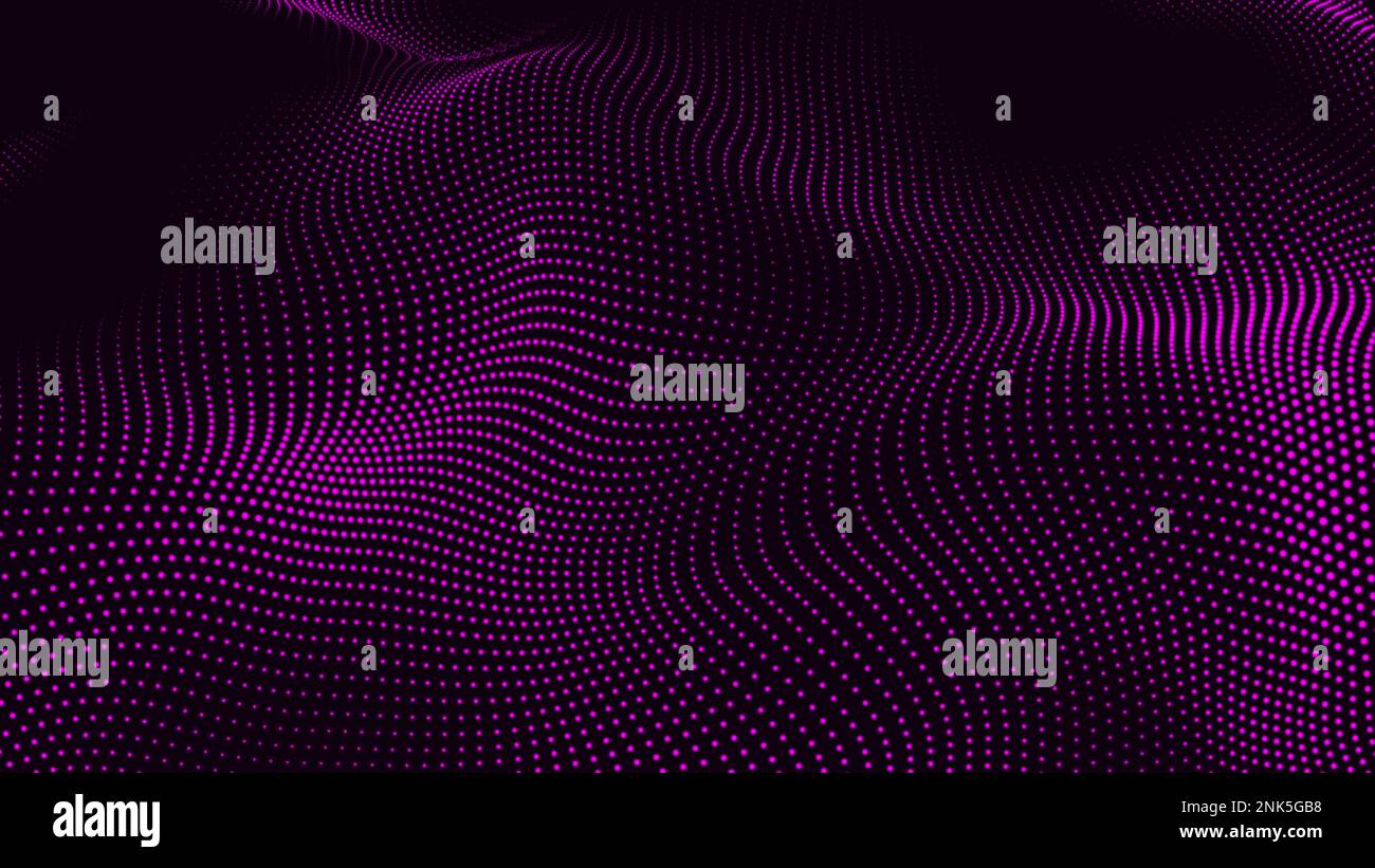 Abstrakter Trapcode als digitale Partikelwelle. Animation im Cyber- oder Technologiehintergrund. Abstrakter Hintergrund für animierte Partikel mit Trapcode-Form. Stockfoto